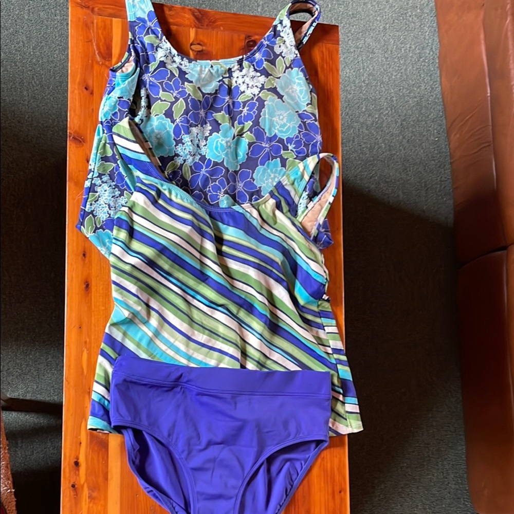L.L. Bean Blue and Green One Piece Swimsuit
